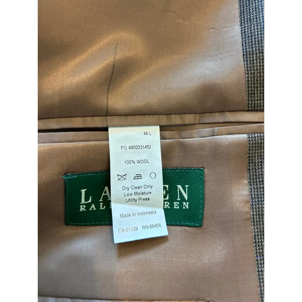 Lauren Ralph Lauren | Brown 100% Wool Mens Single Breasted Blazer | 44L